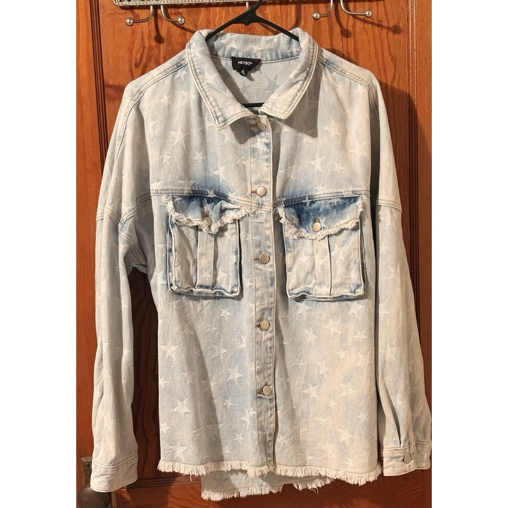 Heyson Brand Stars Distressed Light WashDenim Jacket - 1XL Retail $66